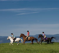 Trail riders galloping