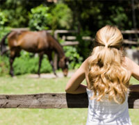 Girl looking at horse