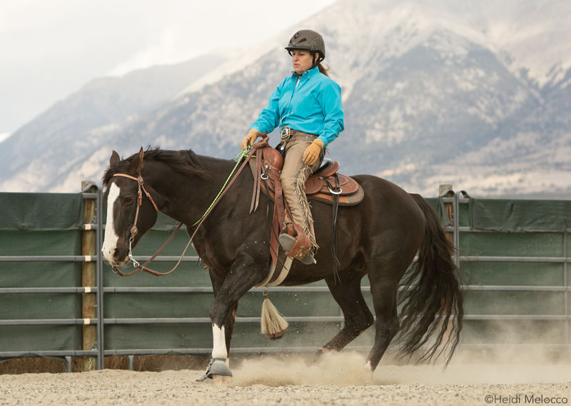 Julie Goodnight training a horse for riding without a bridle