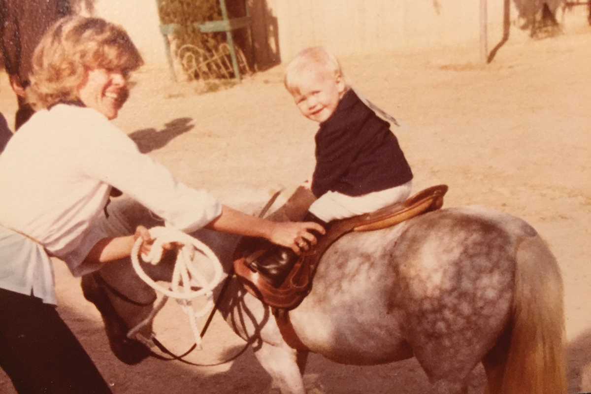 Polly and Alison Sweeney during her earliest pony-riding days.