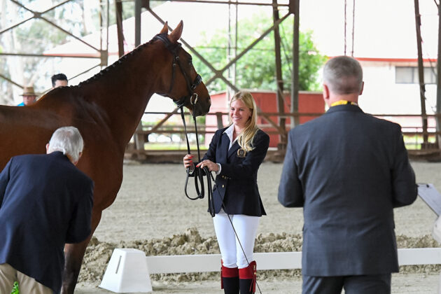Alyssa Phillips and Oskar jogging for the USA eventing team at the Pan American Games