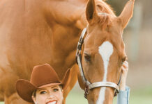 Athenian Lady, the 2024 BreyerFest Celebration Horse, with her Breyer model. Enter this essay contest so your favorite horse can become a Breyer, too.