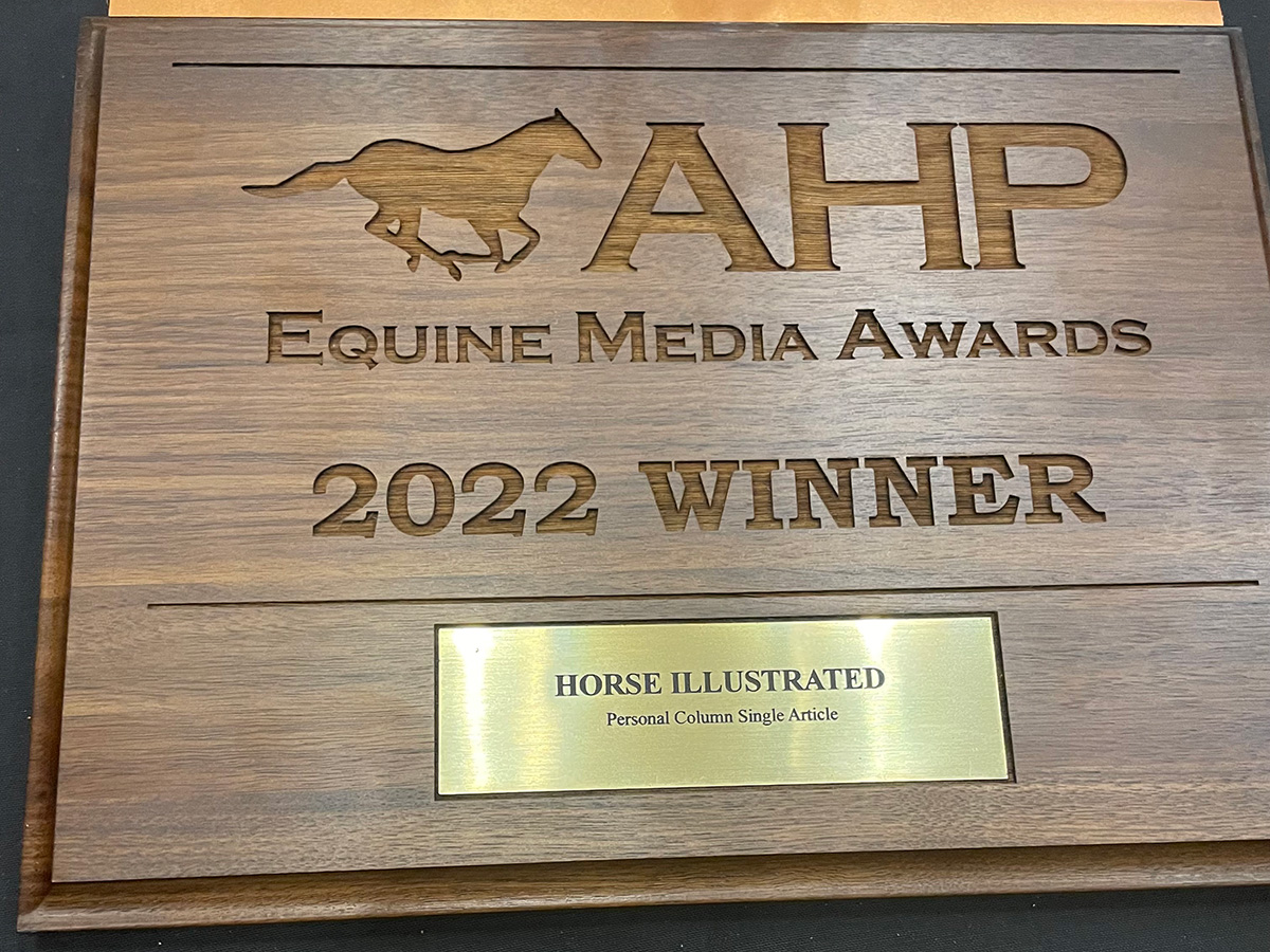 First-place award plaque for Dr. Diehl's Horse Illustrated article
