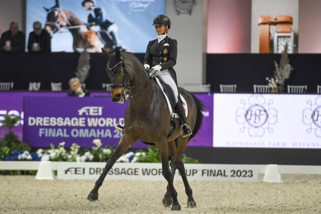 Winners of last year’s FEI World Cup Finals and the Tokyo Olympic Games, Germany’s Jessica von Bredow-Werndl and TSF Dalera BB in their Grand Prix test