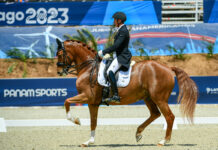 2023 Pan American Games: Ecuador’s Julio Mendoza Loor, Based in USA, Wins Gold in Dressage Freestyle, Joao Victor Macari from Brazil Silver and Anna Marek from USA Bronze Julio Mendoza Loor and Jewel’s Goldstrike, Ecuador, 2023 Santiago Pan American Games dressage individual gold medalists