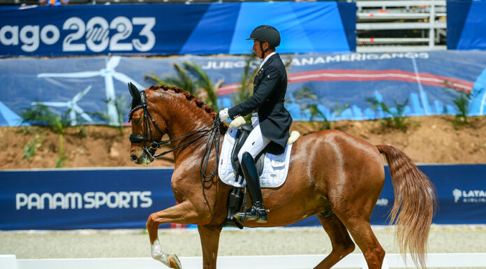Julio Mendoza Loor and Jewel’s Goldstrike, Ecuador, 2023 Santiago Pan American Games dressage individual gold medalists