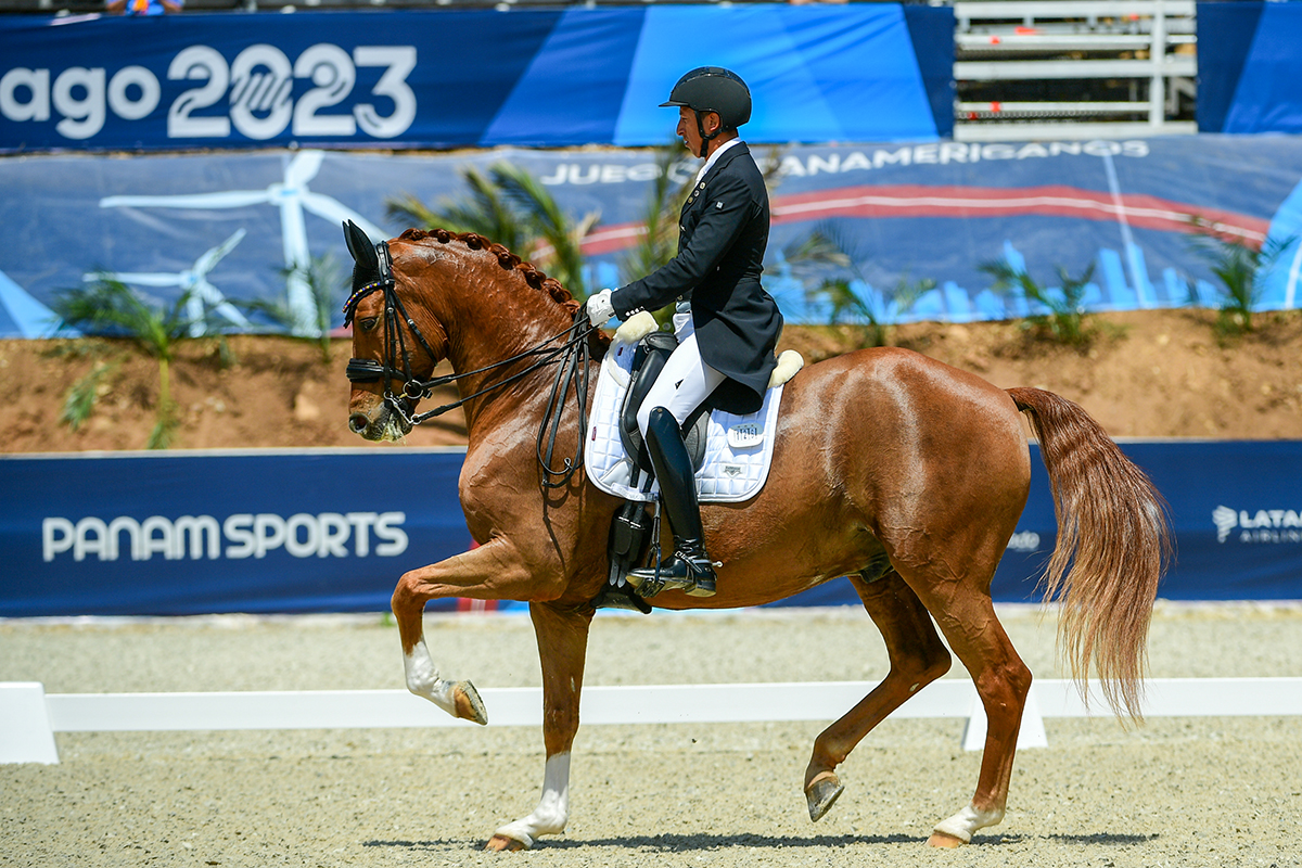 Julio Mendoza Loor and Jewel’s Goldstrike, Ecuador, 2023 Santiago Pan American Games dressage individual gold medalists