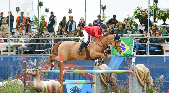 McLain Ward and Contagious show jumping at the 2023 Pan American Games