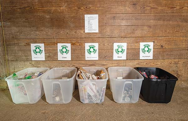 recycling station in barn