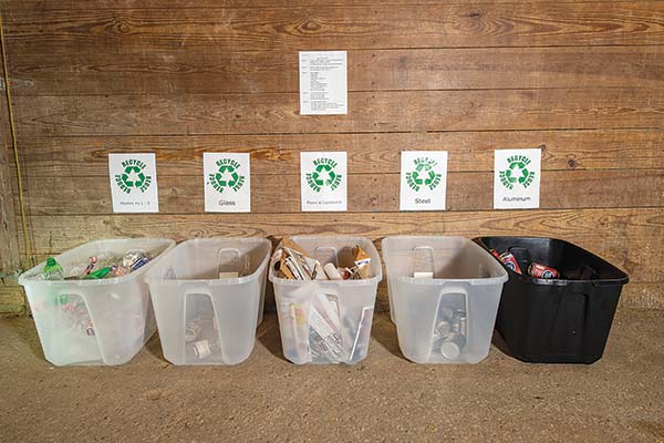 recycling station in barn