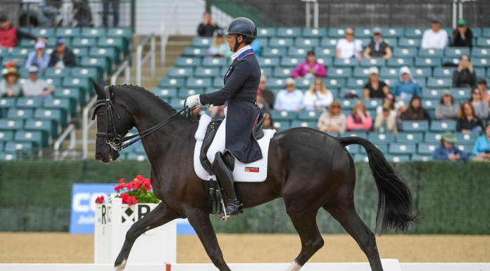 Tamie Smith riding Mai Baum in dressage at the 2023 Land Rover Kentucky Three-Day Event