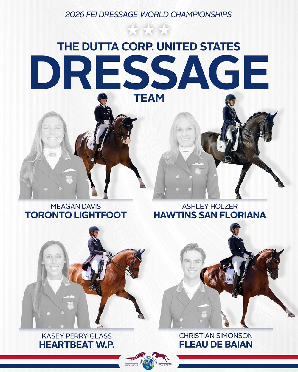 The Dutta Corp. U.S. Dressage Team for the 2026 FEI Dressage World Championships in Aachen.