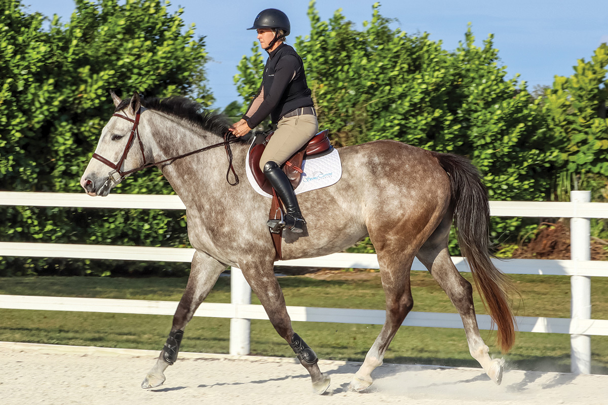 A rider giving her horse the proper riding aids