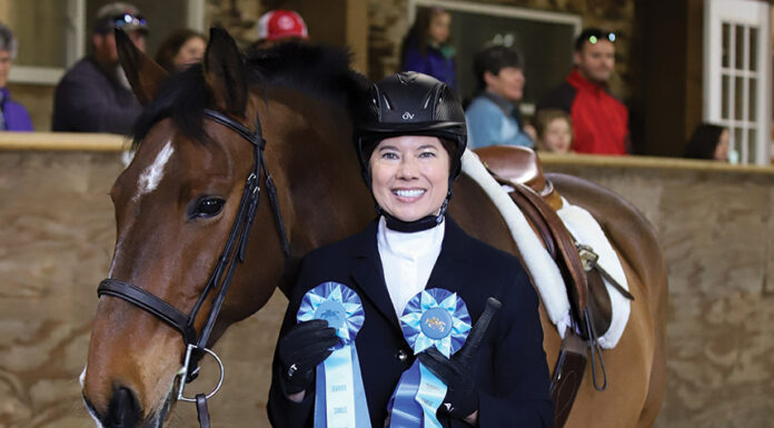 Julie Maddock at a horse show after returning to riding later in life.
