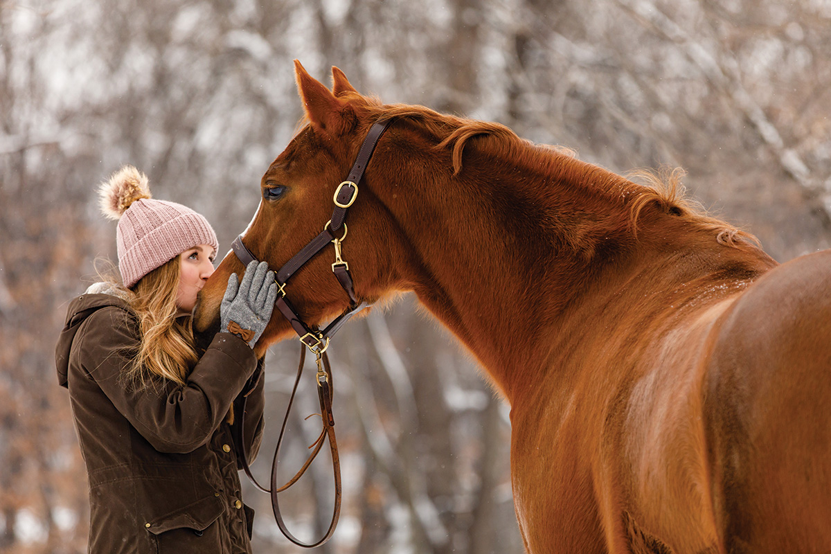 In this article, we discuss how to find a safe landing for your horse. In this photo, a woman kisses a horse's nose. 