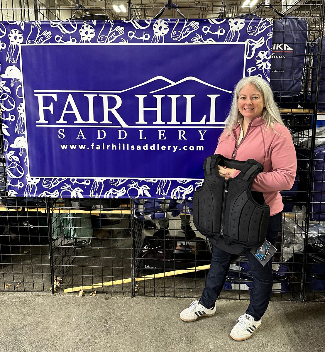 Kimberly Chick, a BETA-certified helmet and professional safety vest fitter and owner of Fair Hill Saddlery, offers professional vest fittings at Equine Affaire in Massachusetts. 