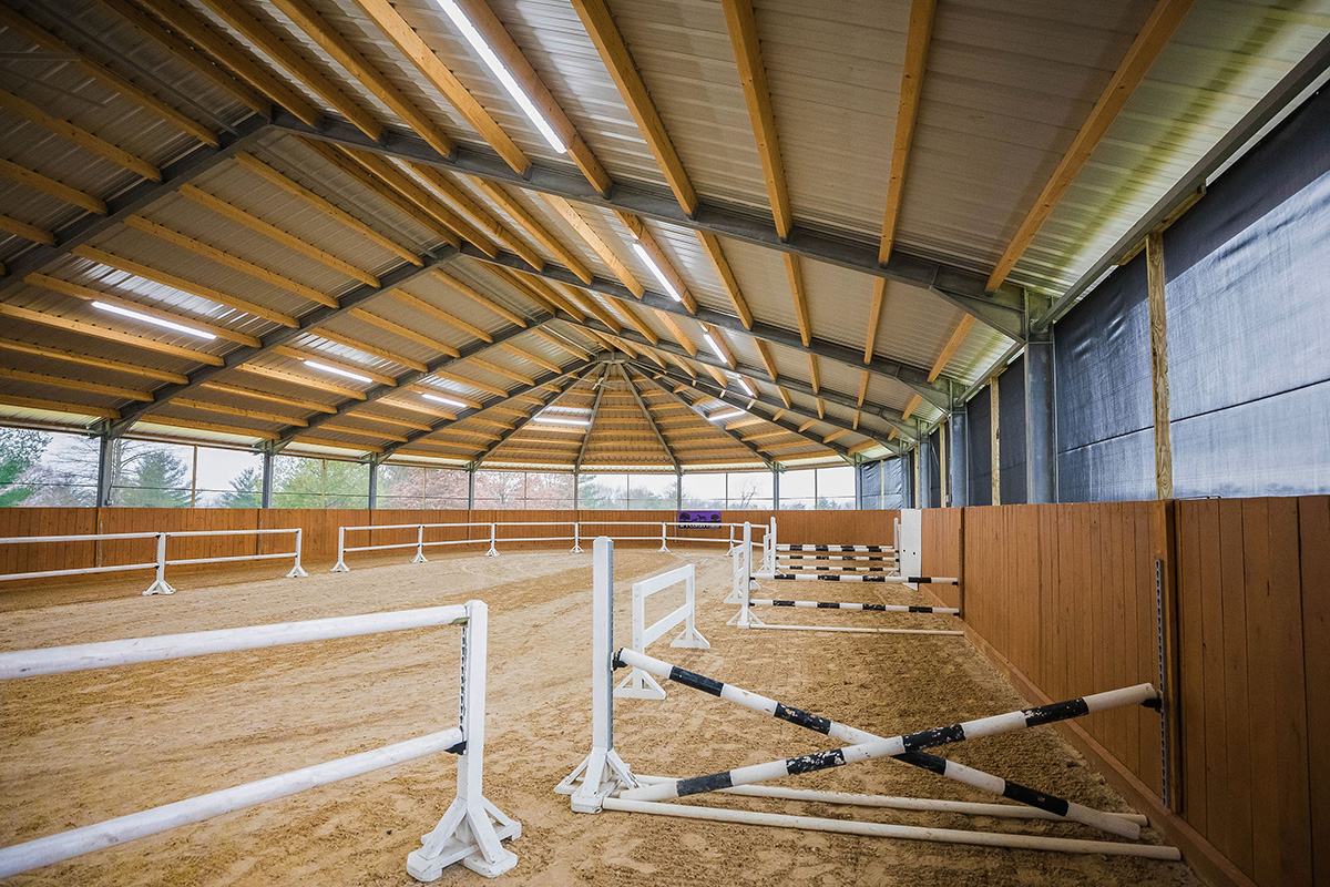 An indoor horse arena