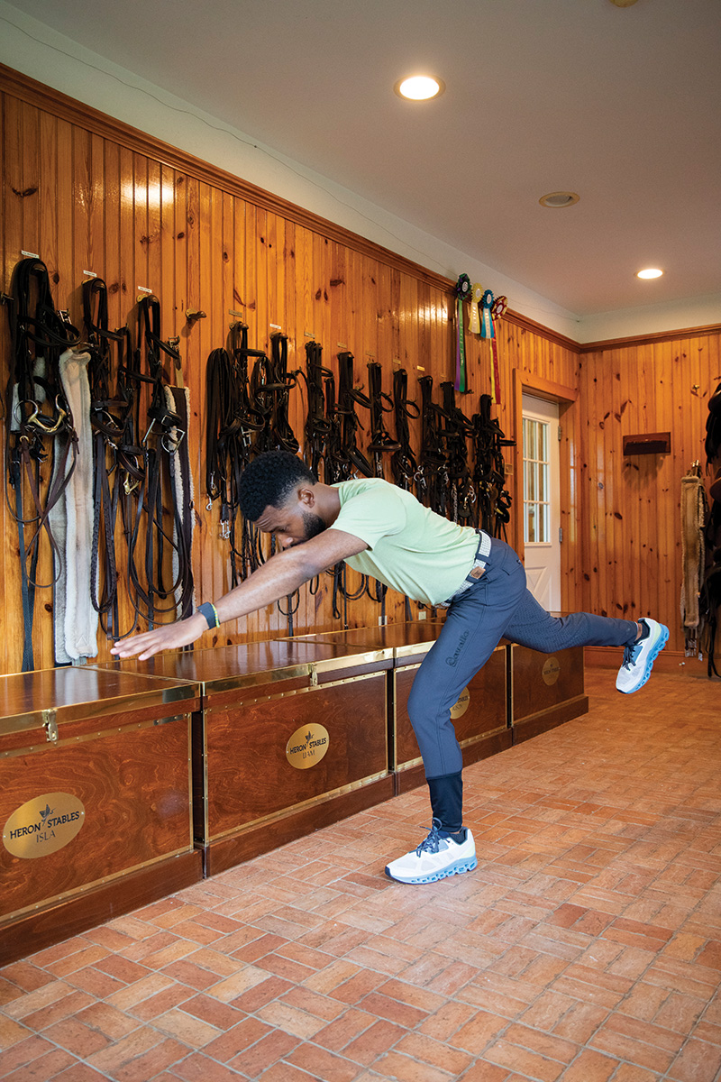 An anterior reach, which is a good functional exercise for riding.