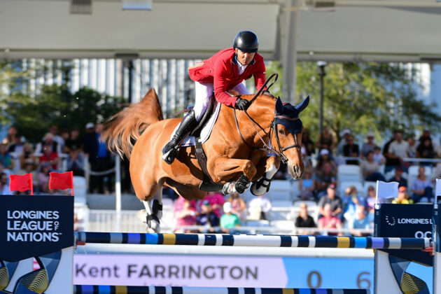 Kent Farrington guiding Landon to a clear first round for the USA in the Longines League of Nations Ocala competition