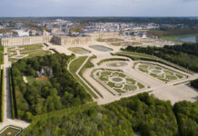 An aerial view of the Palace of Versailles, which will be the home to equestrian sports during the 2024 Paris Olympics