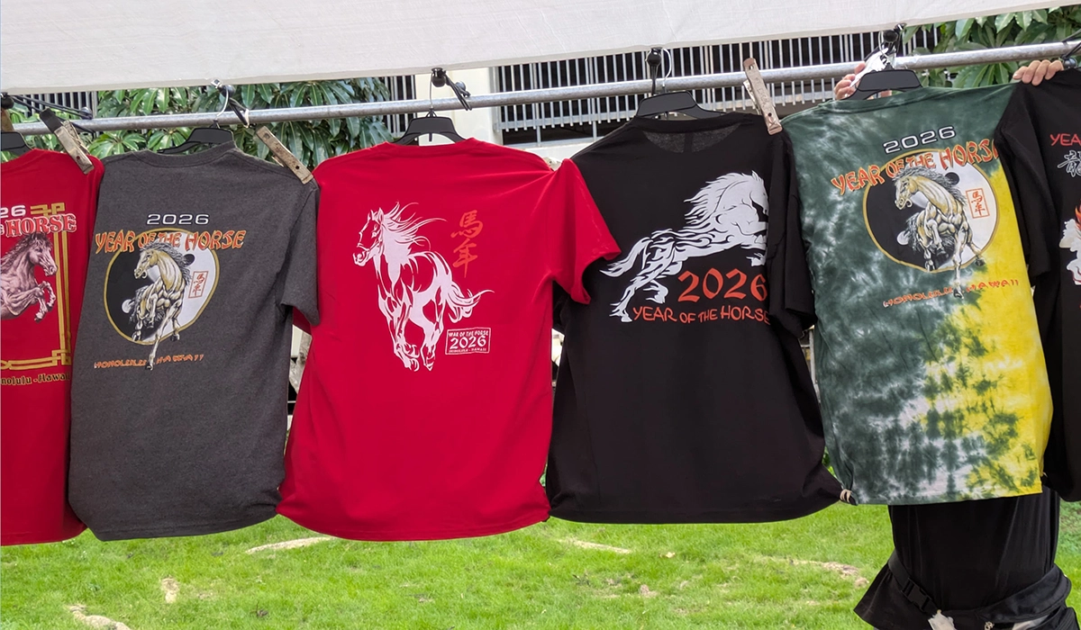 Year of the Horse tees for sale during the 2026 Honolulu Chinatown New Year Spring Festival.