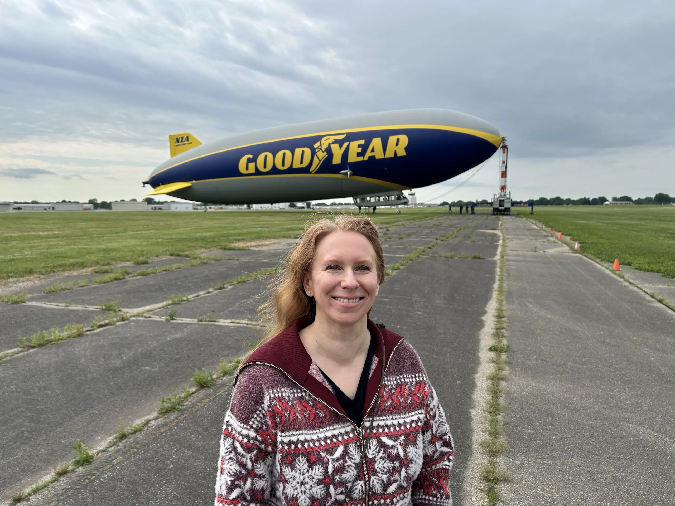 Horse Illustrated Editor in Chief Holly Caccamise with the Goodyear Blimp.