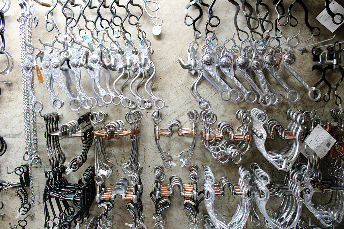 A wall of Western curb bits.