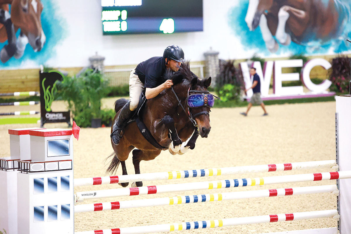 Underdog horse Land Quiproco Do Feroleto competes with his goggles on