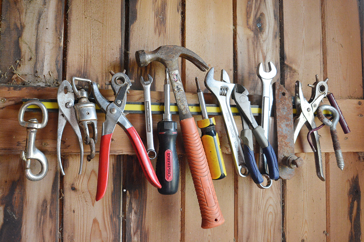 A magnetic strip holding tools