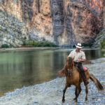 A man riding a Paso Fino horse on a mountain trail