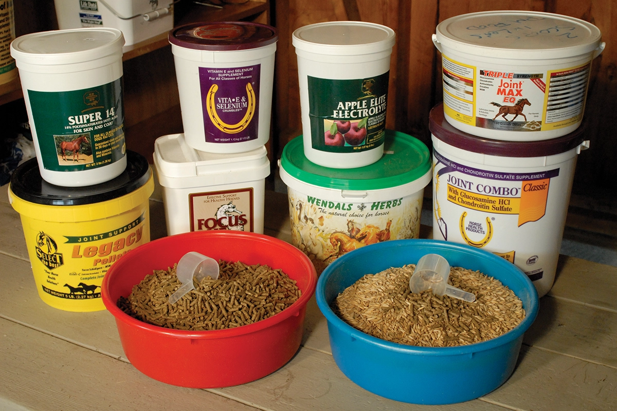 A display of equine supplements.