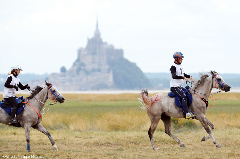 Pilotos competindo na prova de Enduro nos Jogos Equestres Mundiais Alltech FEI de 2014 na Normandia, França