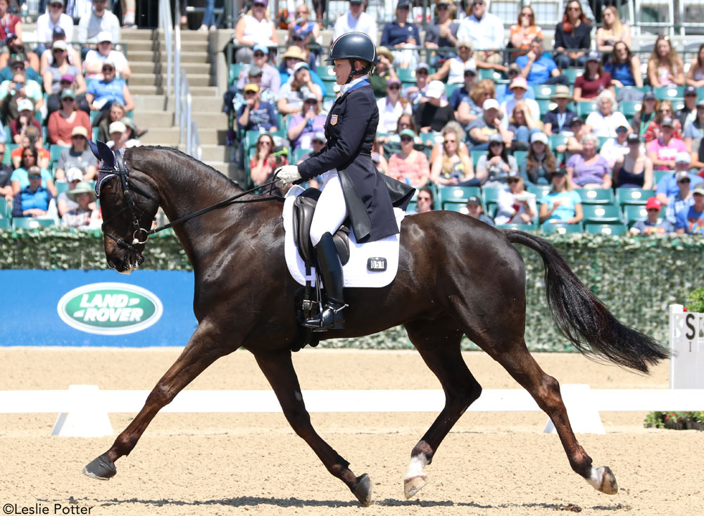 Kim Severson and Cooley Cross Border in the 2018 Land Rover Kentucky dressage class.