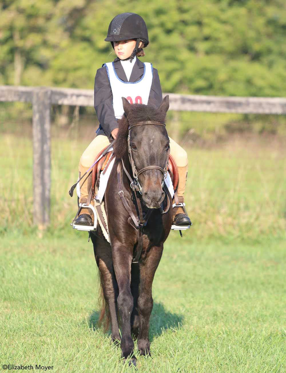 Young rider on a pony at a horse show