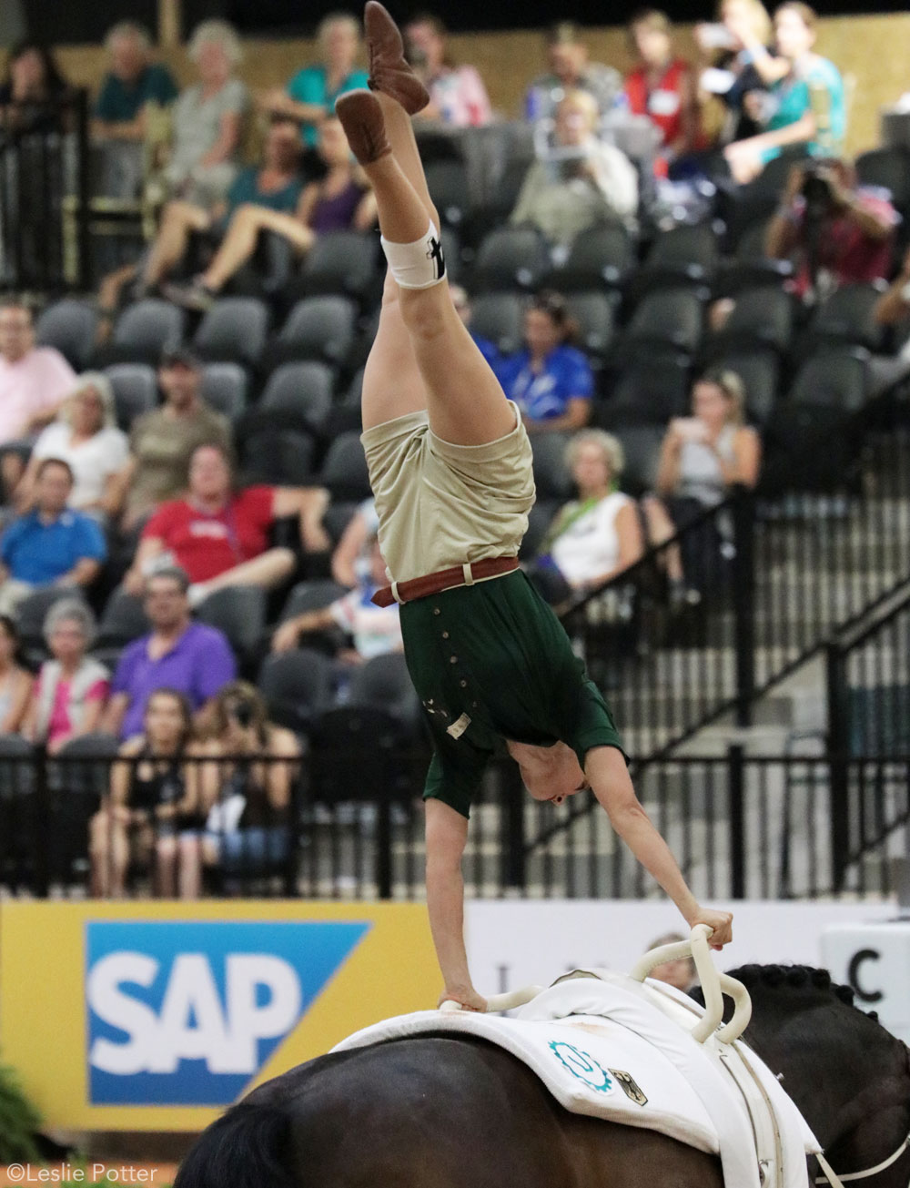 Kristina Boe of Germany performs her Jane Goodall-inspired freestyle vaulting routine.