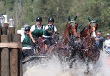 Misdee Wrigley-Miller drives through the Mars water complex on the WEG marathon course