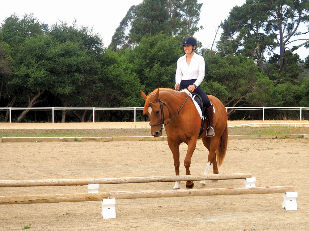 Riding over cavaletti at an angle