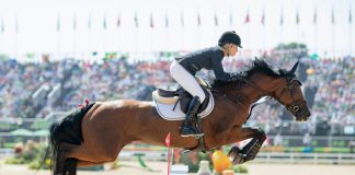Australia’s Edwina Tops Alexander aboard Lintea Tequila in Show Jumping competition at the 2016 Rio Olympics.