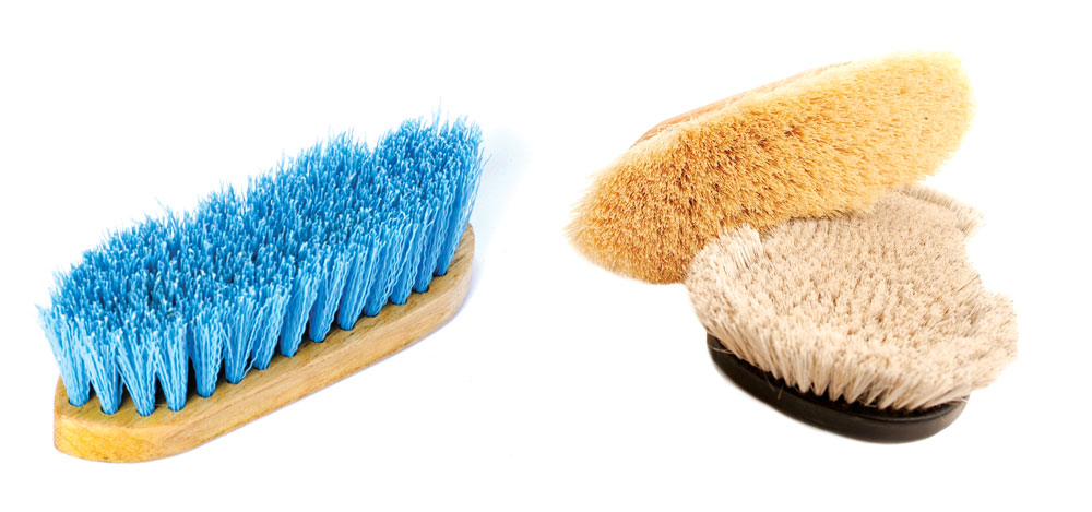 Synthetic bristle brush and natural fiber brushes