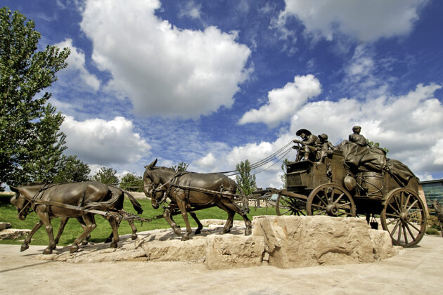 Sculpture of a mule wagon