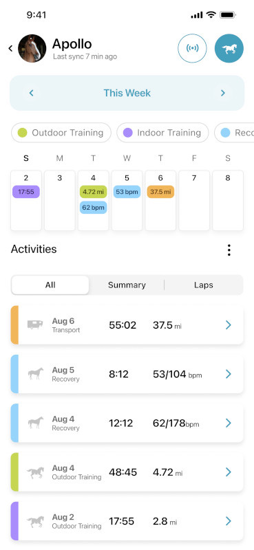 Choose from the following activities to track in the app: Ride, Recovery and Transport.