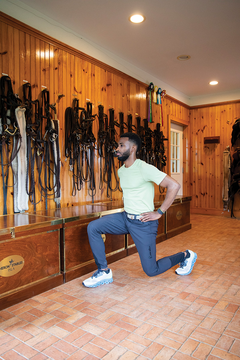 A stationary lunge, which is a good functional exercise for riding.