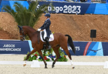 American Eventers Top Three After Dressage at Santiago 2023 Pan Am Games Liz Halliday in dressage at the Pan American Games
