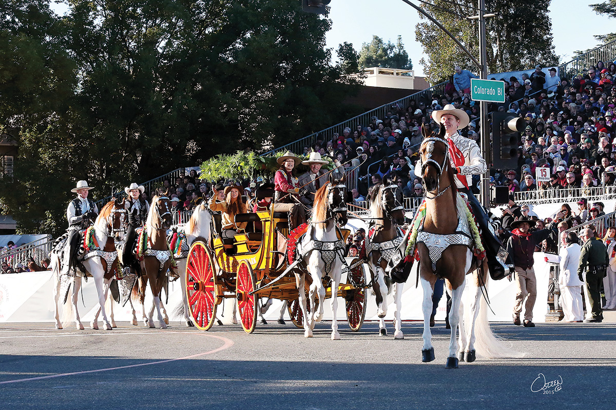 Carson Kressley and the Scripps Miramar Ranch Saddlebreds ride through the Rose Parade