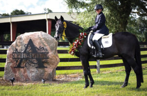 Cheryl Holekamp and her stallion Windfall, pictured just after their USDF Century Ride