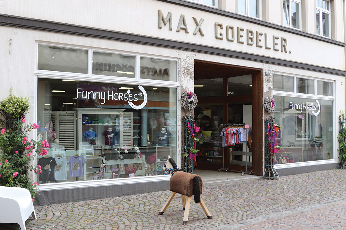 An equestrian store called Funny Horses in downtown Warendorf.