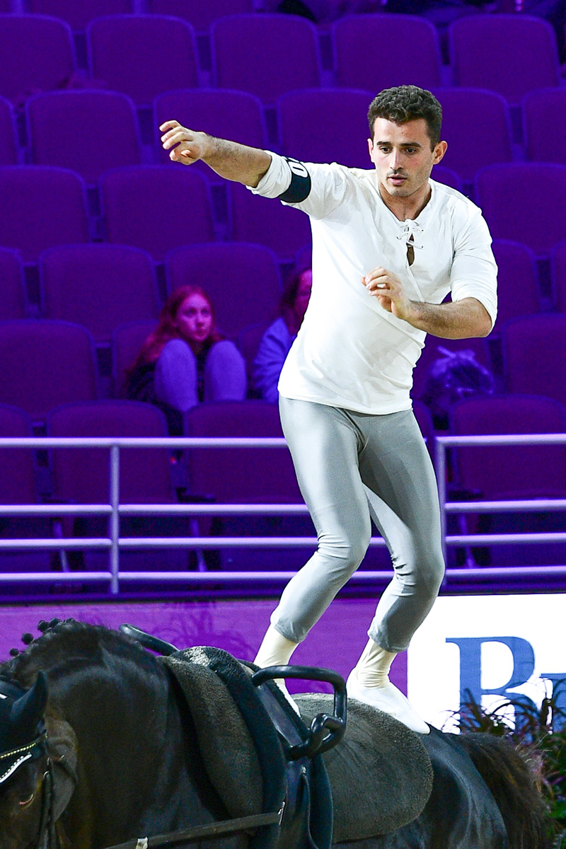 Concentration shows on the face of US vaulter Daniel Janes, while he executes his technical test in the individual men’s competition on April 6 at the Omaha FEI World Cup Finals