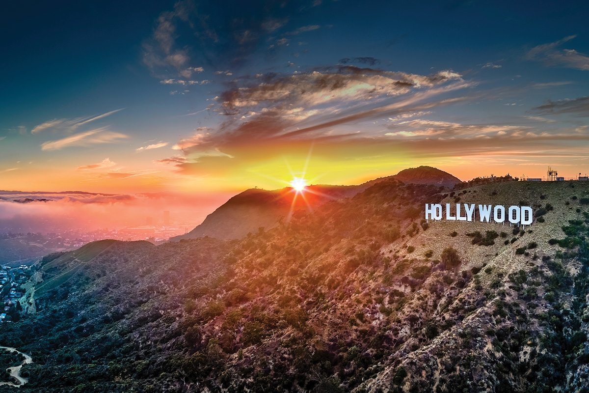 The Hollywood sign at sunrise.