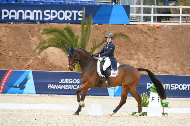 Sharon White and Claus 63 in dressage at the Pan American Games