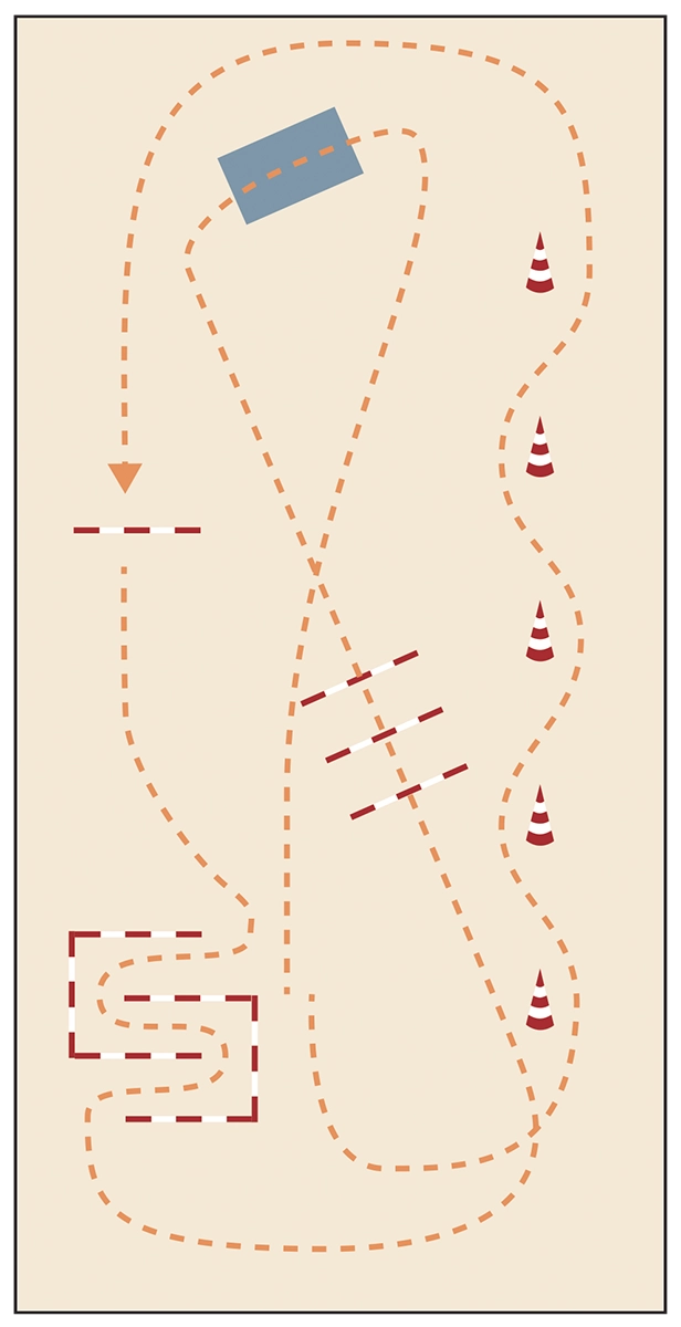 A graphic showing the layout of the tarp and slalom game.